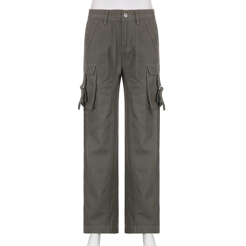 acelimosf™-Solid cargo pocket medium rise zip-up jeans