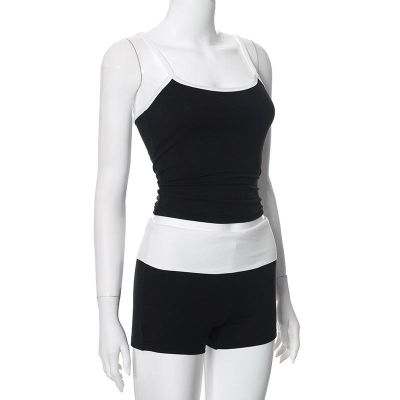 acelimosf™-U neck contrast backless cami pant set