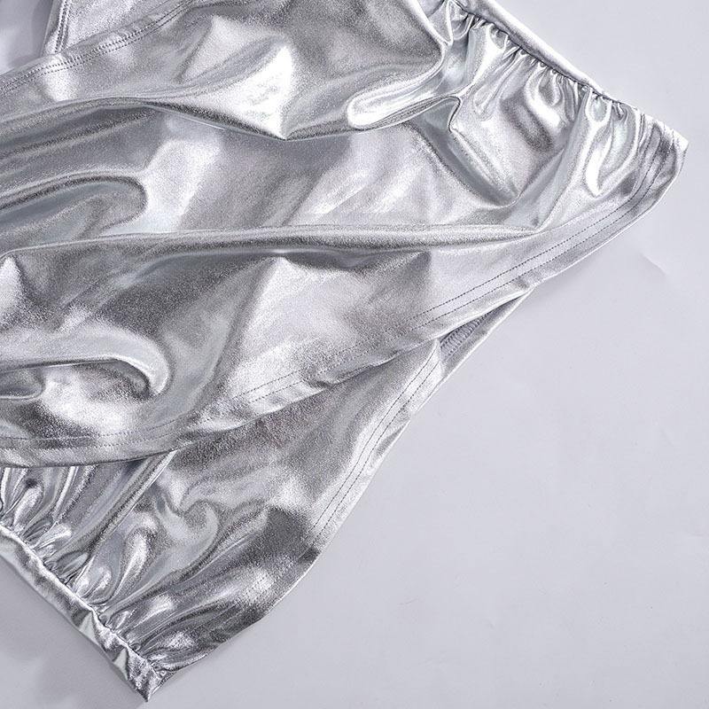 acelimosf™-Cross front ruched metallic low rise mini skirt