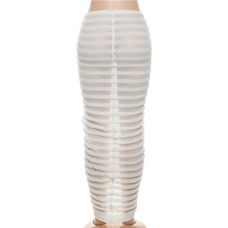 acelimosf™-Ruched textured see through short sleeve maxi skirt set