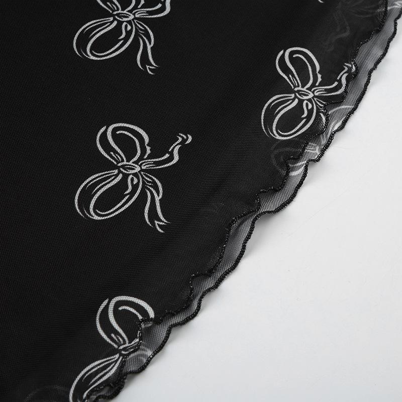 acelimosf™-Bowknot print mesh mini skirt