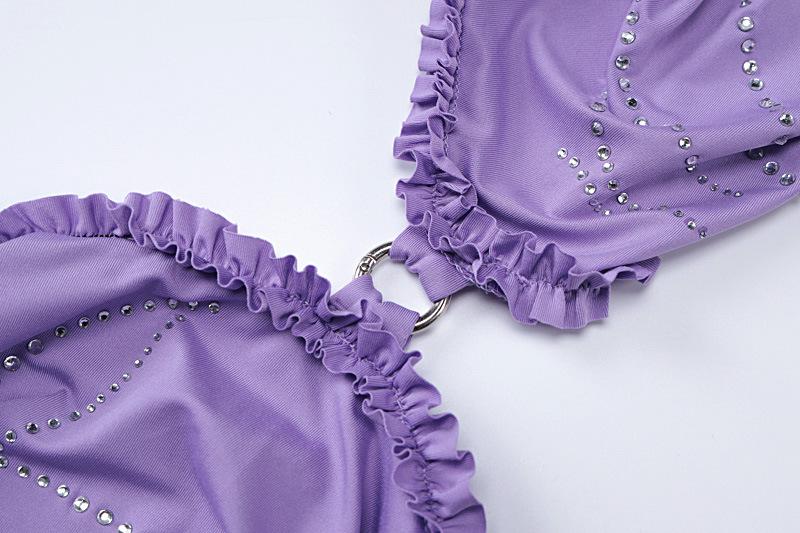 acelimosf™-Sleeveless one shoulder ruffle beaded mini skirt set