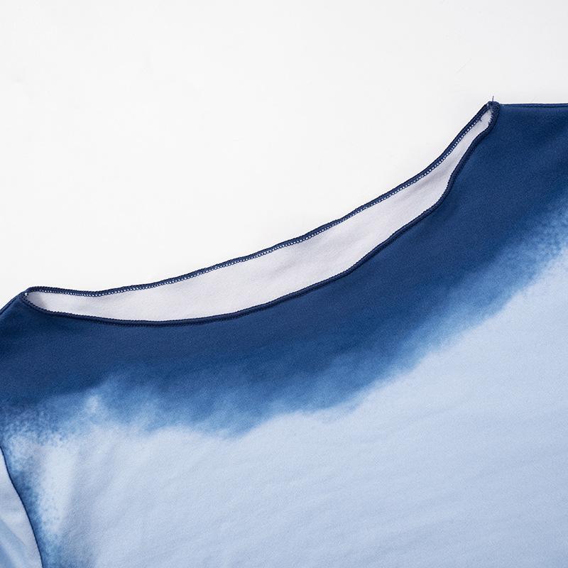 acelimosf™-Long sleeve gradient crewneck ruffle pant set