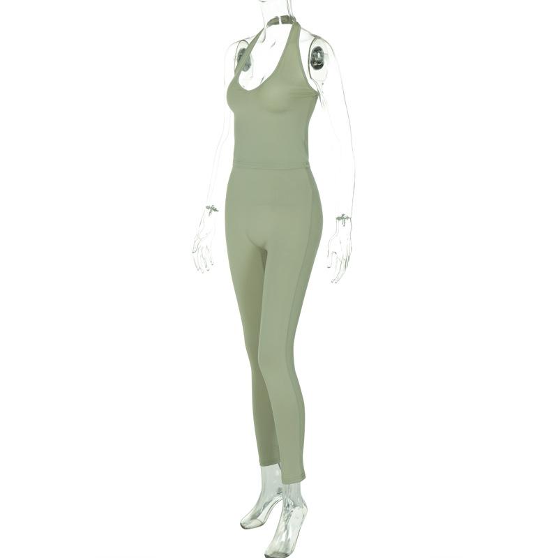 acelimosf™-Halter u neck solid backless pant set