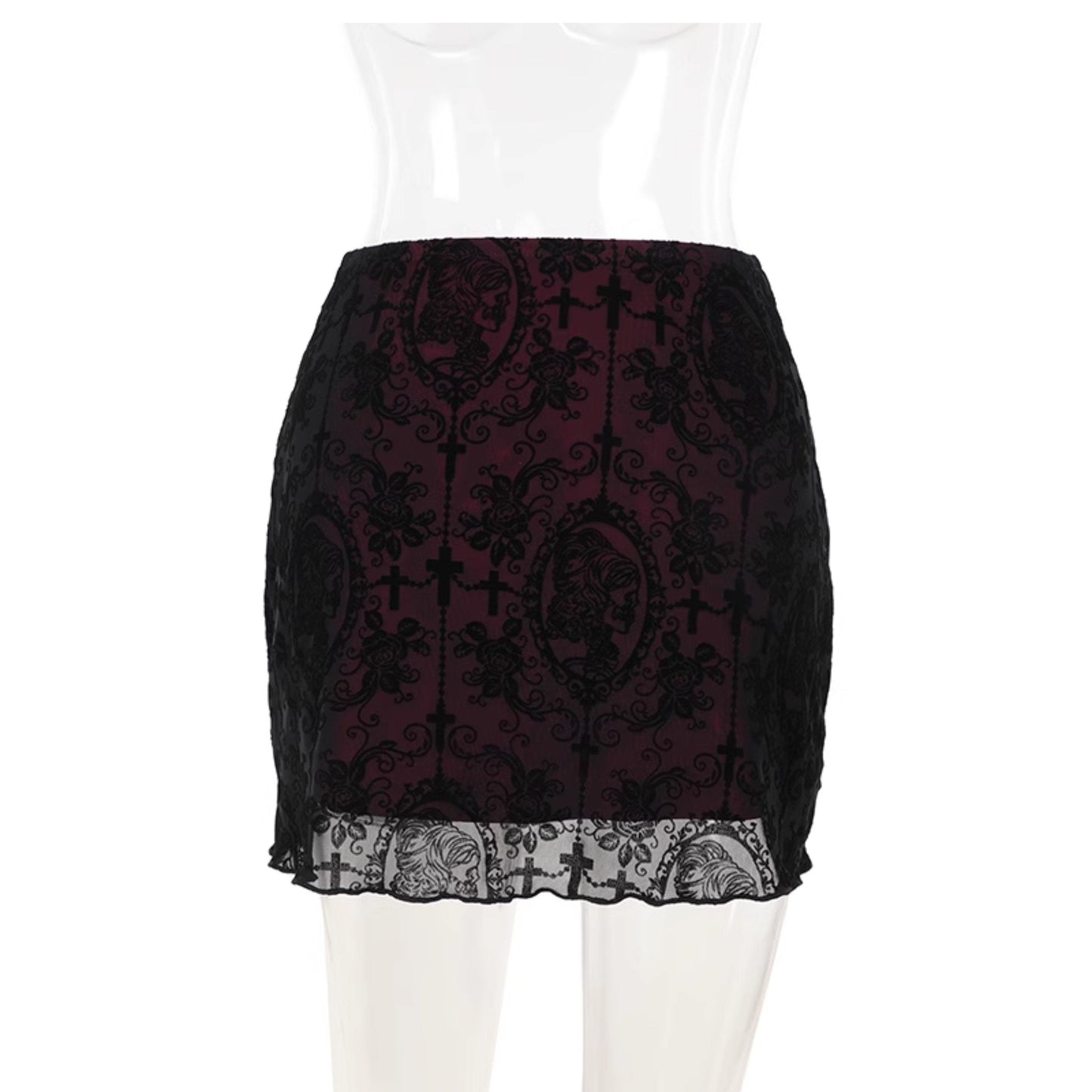acelimosf™-Print mesh bowknot ruffle mini skirt