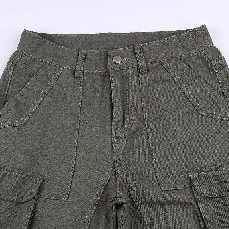acelimosf™-Solid cargo pocket medium rise zip-up jeans