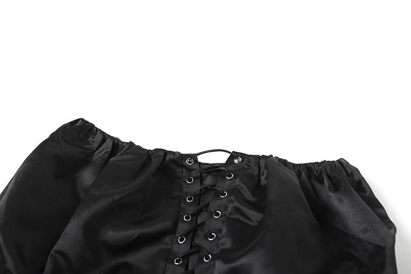 acelimosf™-Lace up solid ruched ribbon mini skirt