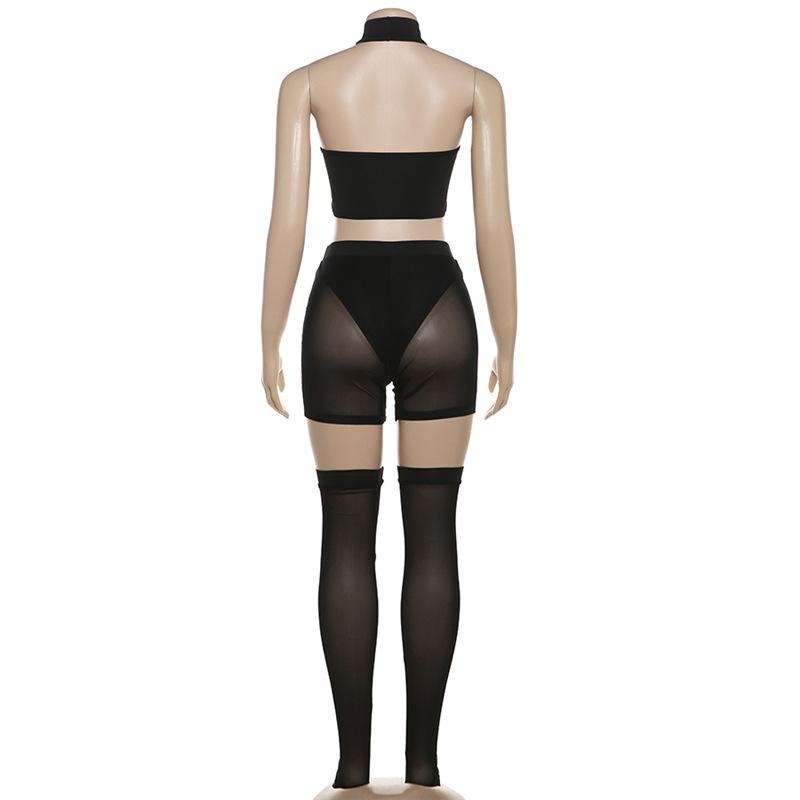 acelimosf™-Halter hollow out solid backless pant set