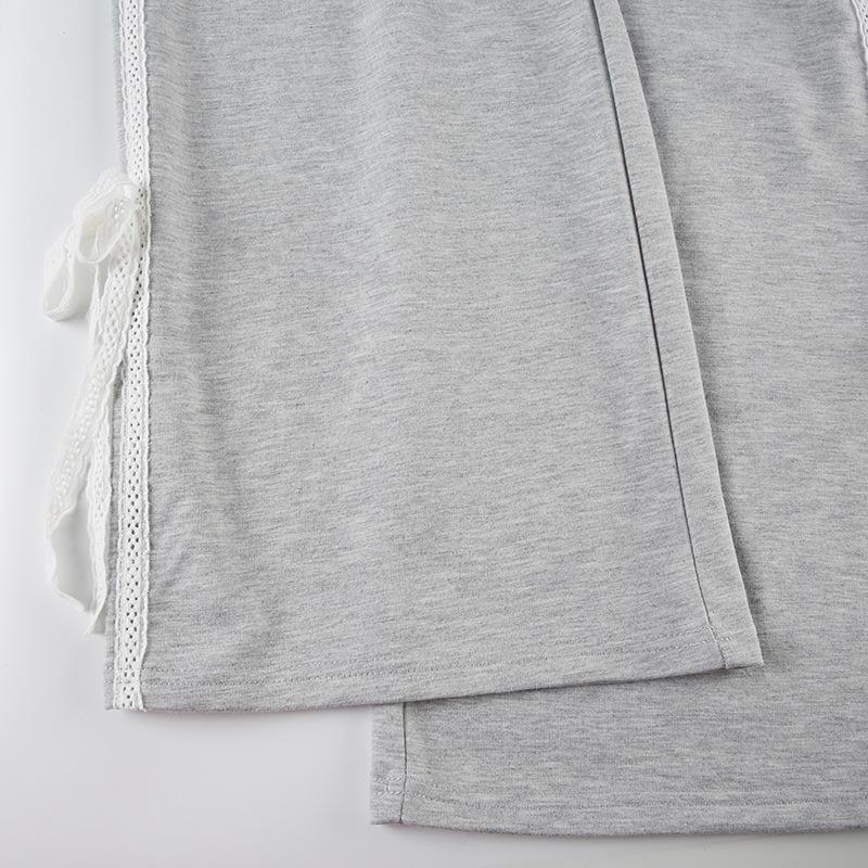 acelimosf™-Lace hem bowknot medium rise pant