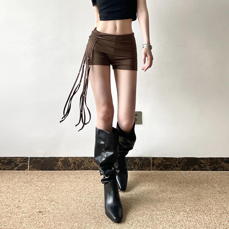 acelimosf™-Tassels beaded ruched low rise short pant