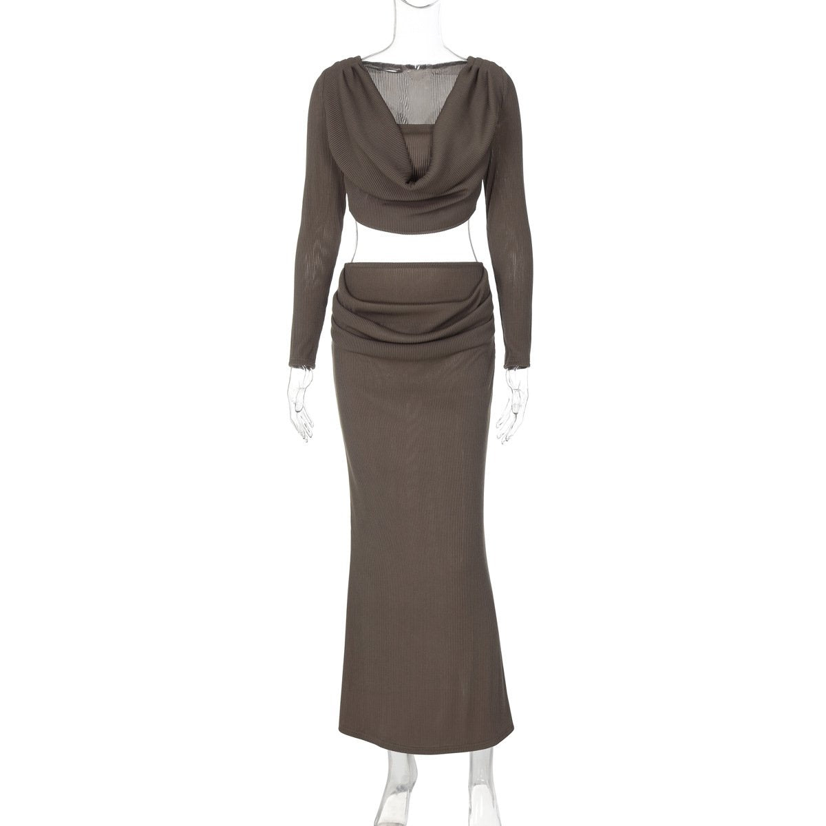 acelimosf™-Long sleeve cowl neck ribbed maxi skirt set