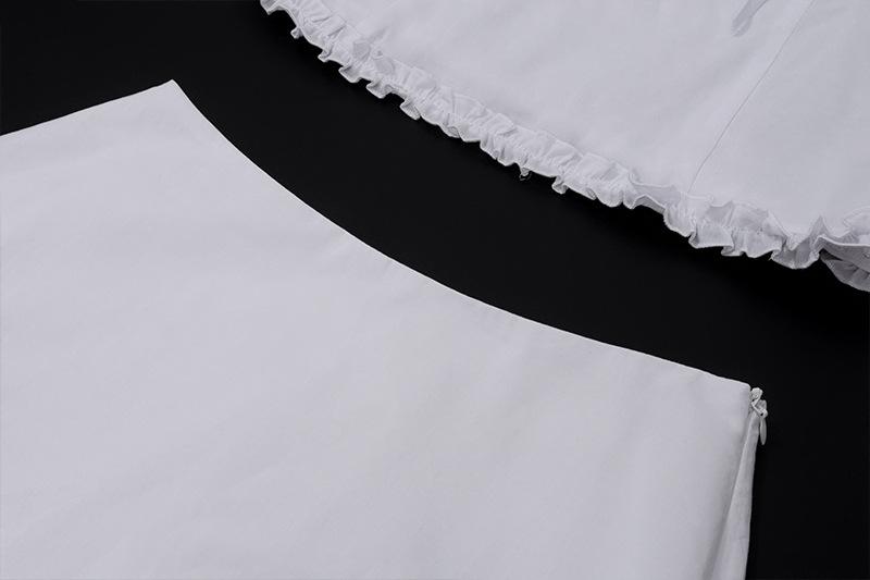 acelimosf™-Ruffle bowknot smocked zip-up backless solid tube midi skirt set