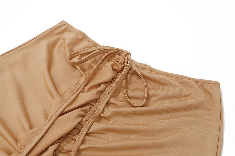acelimosf™-Ruffle solid ruched self tie low rise midi skirt y2k 90s Revival Techno Fashion