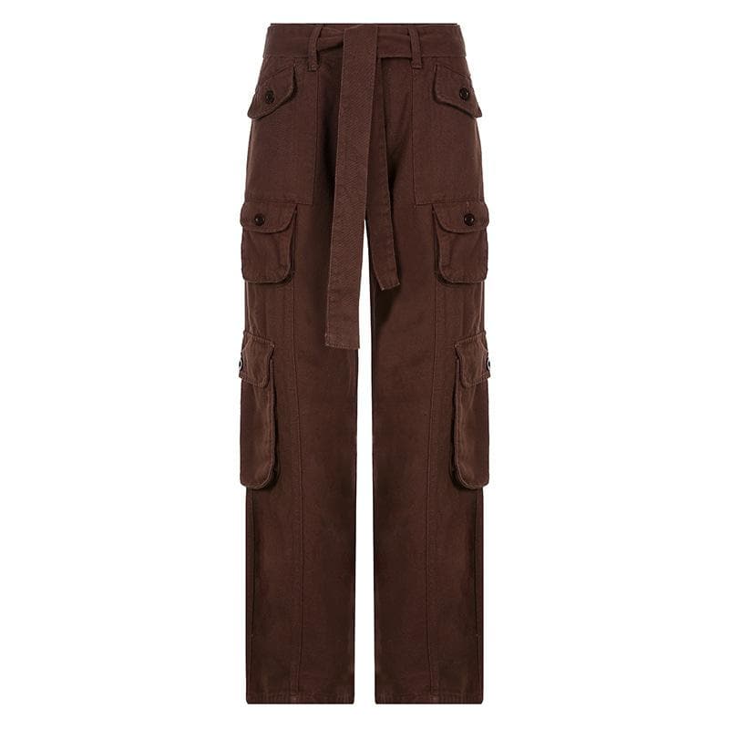 acelimosf™-Tie waist pocket button solid straight leg cargo jeans y2k 90s Revival Techno Fashion grunge 90s Streetwear Disheveled Chic Fashion grunge 90s Streetwear Distressed Fashion