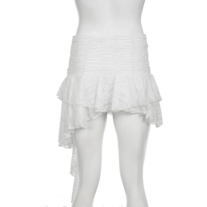 acelimosf™-Ruched lace patchwork ruffle irregular mini skirt