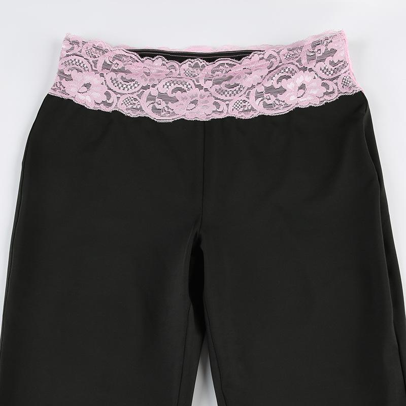 acelimosf™-Lace hem high rise stitch contrast pant