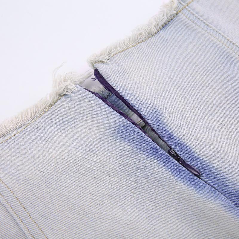 acelimosf™-Tie dye raw hem zip-up slit midi skirt y2k 90s Revival Techno Fashion