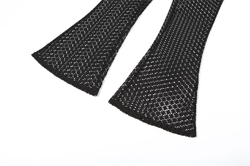acelimosf™-Long flared sleeve hollow out see through crop pant set
