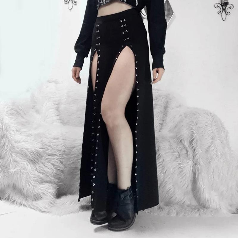 acelimosf™-High slit solid metal maxi skirt