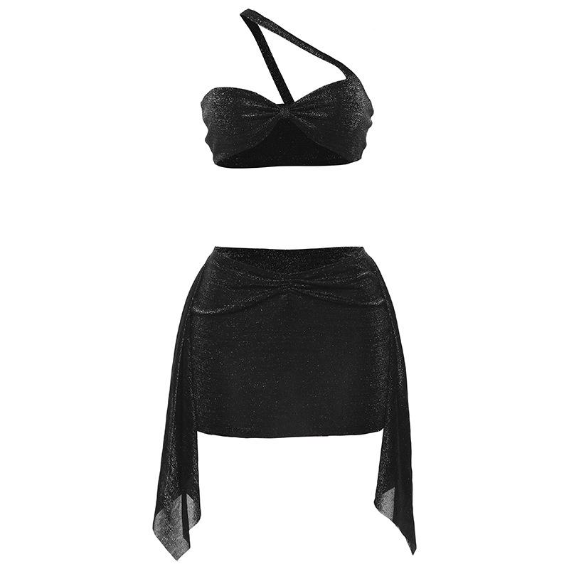 acelimosf™-One shoulder irregular knotted ruched backless mini skirt set