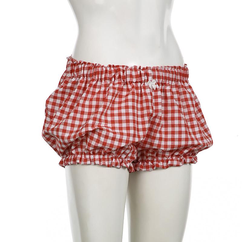 acelimosf™-Plaid print bowknot short pant