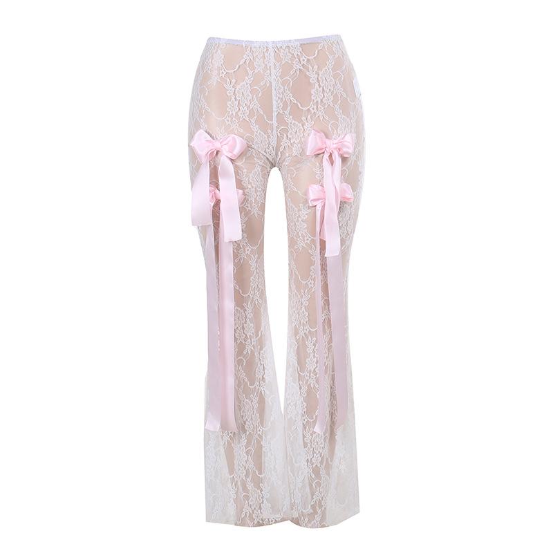 acelimosf™-Bowknot ribbon lace see through pant