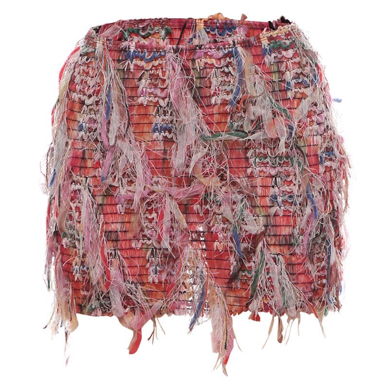 acelimosf™-Tassels hollow out see through contrast mini skirt
