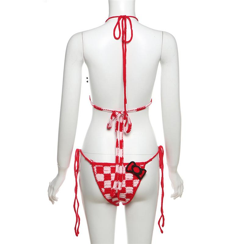 acelimosf™-Self tie halter knitted backless contrast pant set