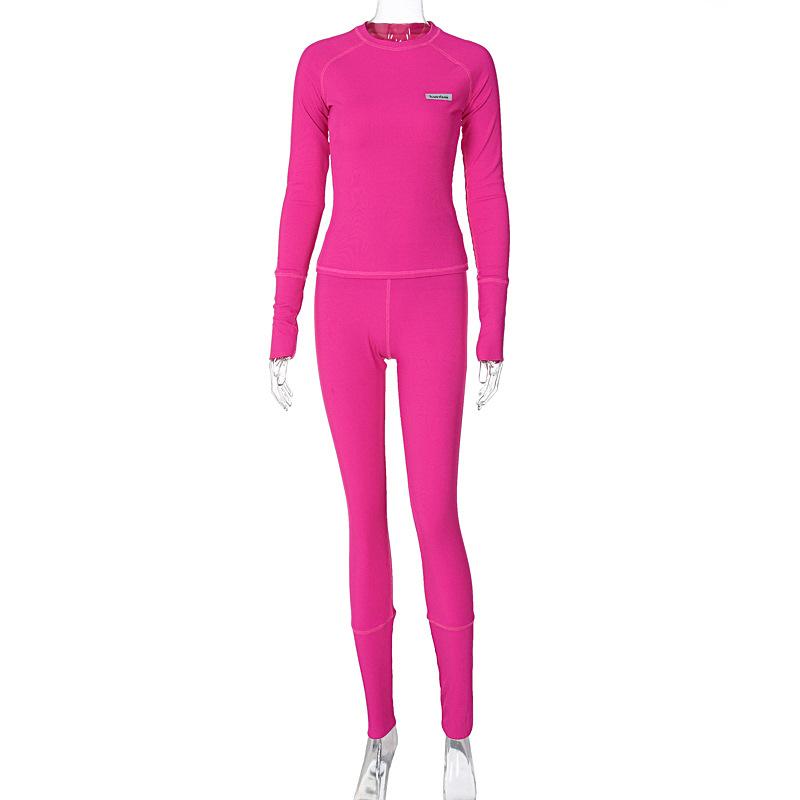 acelimosf™-Ribbed solid long sleeve stitch crewneck pant set