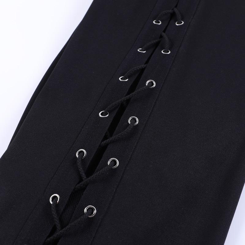 acelimosf™-Lace up solid hollow out medium rise pant goth Emo Darkwave Fashion