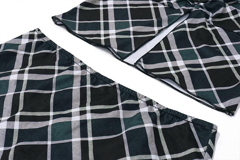 acelimosf™-Cap sleeve plaid bowknot slit mini skirt set