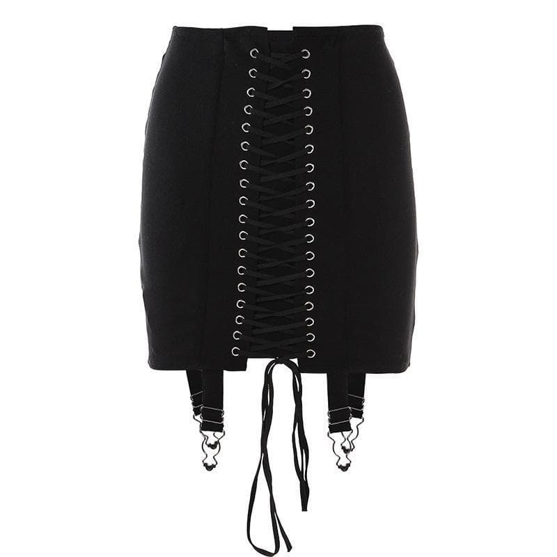 acelimosf™-Lace up front high waist vintage skirt grunge 90s Streetwear Disheveled Chic Fashion grunge 90s Streetwear Distressed Fashion