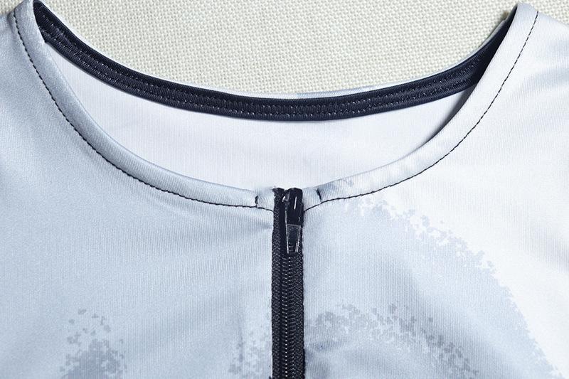 acelimosf™-U neck zip-up print contrast crop pant set