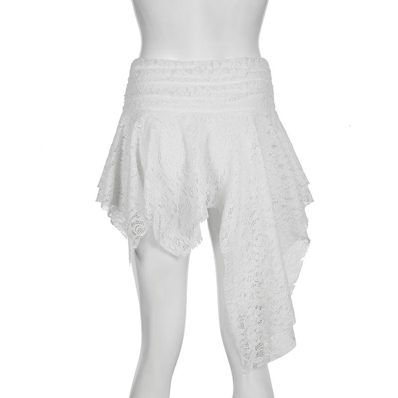 acelimosf™-Irregular lace solid mini skirt
