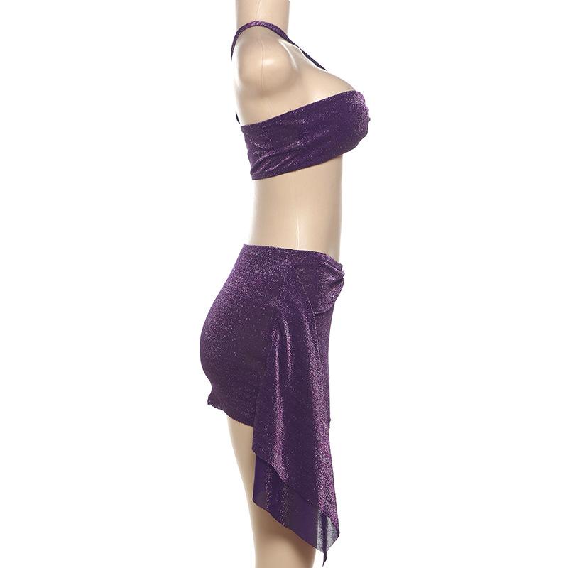 acelimosf™-One shoulder irregular knotted ruched backless mini skirt set