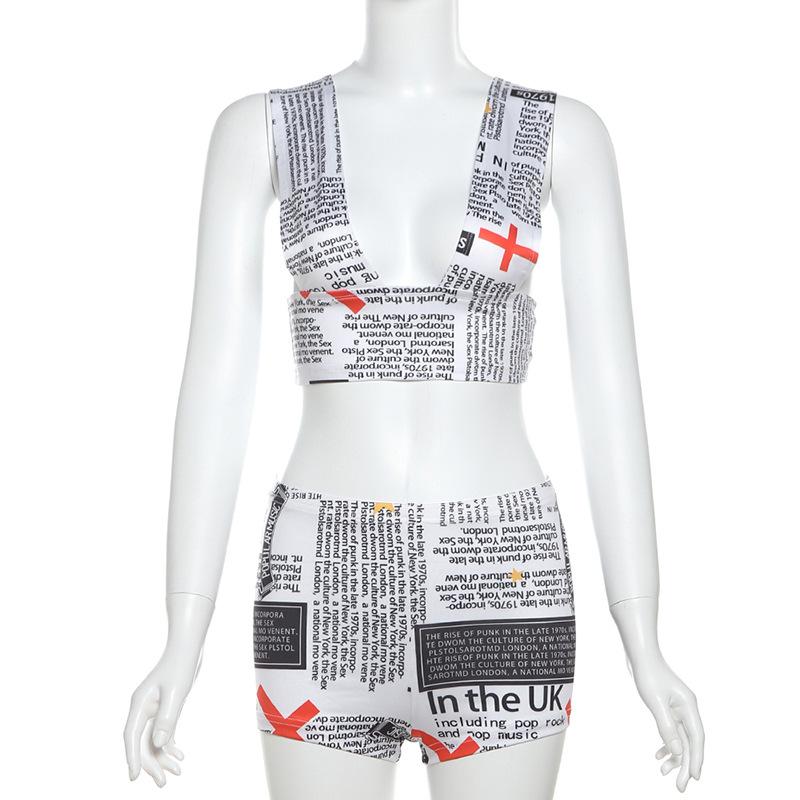 acelimosf™-Letter print low cut backless pant set