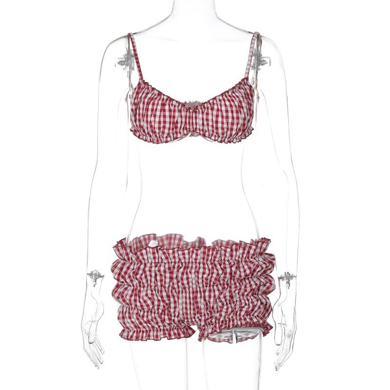 acelimosf™-Plaid print smocked cami pant set
