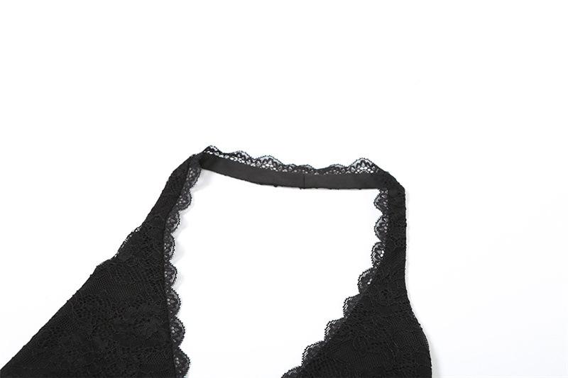 acelimosf™-Halter deep v neck patchwork lace ruffle mini skirt set