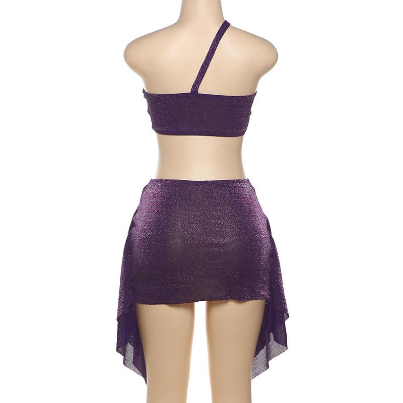 acelimosf™-One shoulder irregular knotted ruched backless mini skirt set