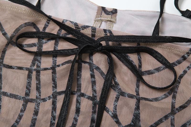 acelimosf™-Sheer mesh striped print self tie cami mini skirt set