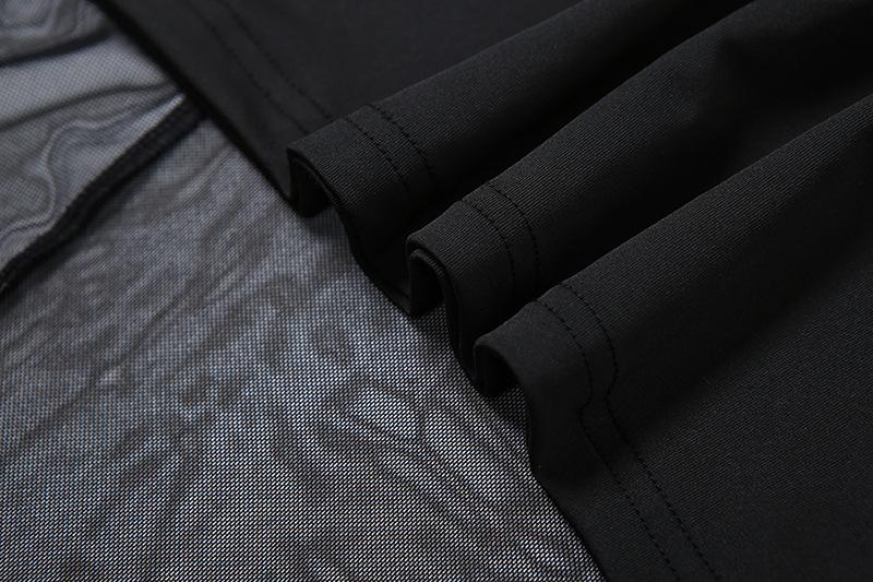 acelimosf™-Mesh patchwork stitch solid maxi skirt