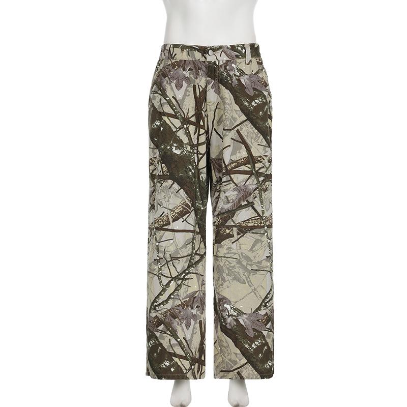 acelimosf™-Button pocket zip-up camouflage ruched pant