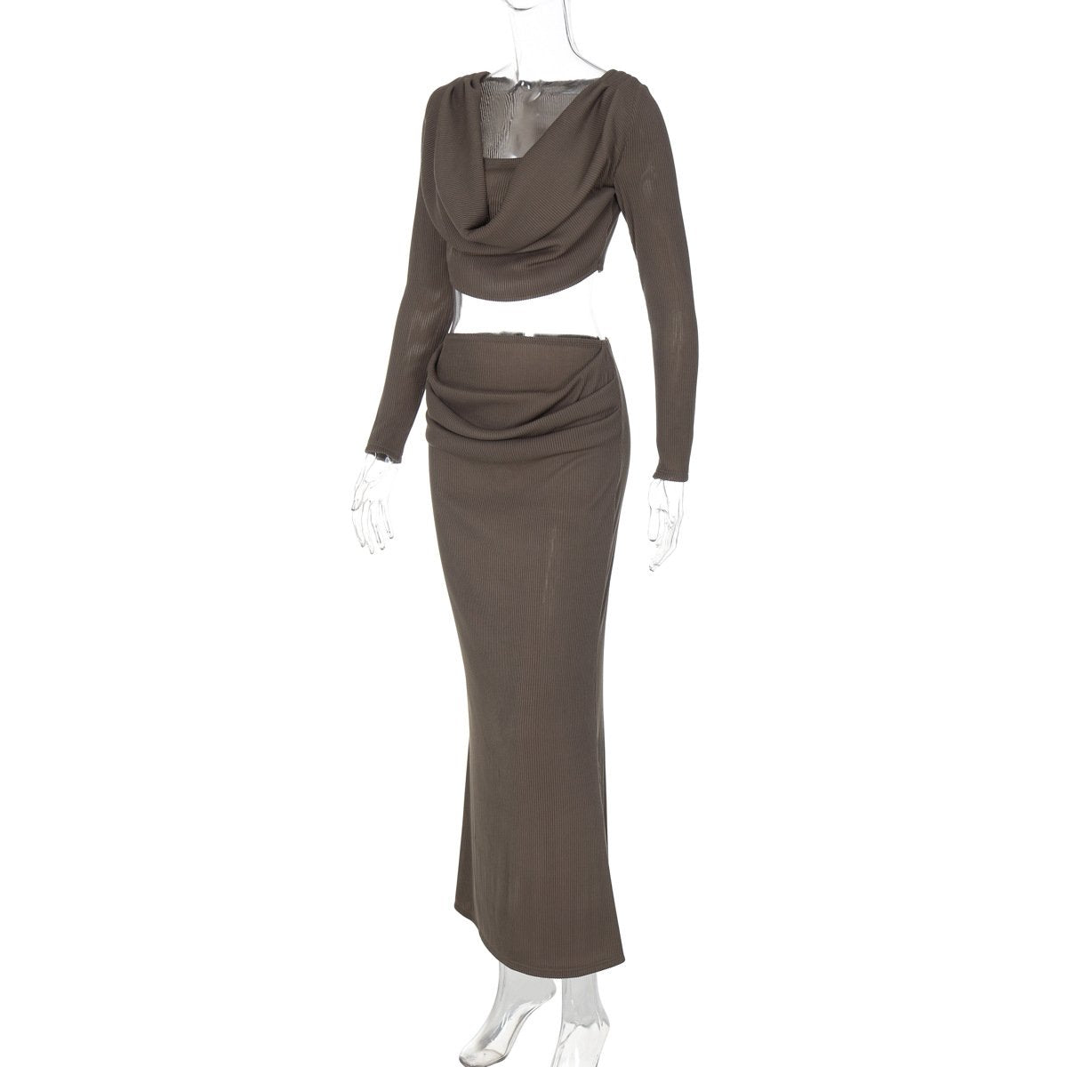 acelimosf™-Long sleeve cowl neck ribbed maxi skirt set