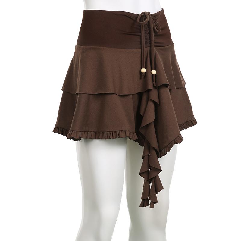 acelimosf™-Drawstring ruffle patchwork A line mini skirt grunge 90s Streetwear Disheveled Chic Fashion grunge 90s Streetwear Distressed Fashion