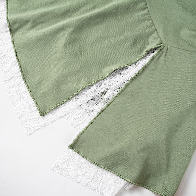 acelimosf™-Lace hem slit A line stitch mini skirt