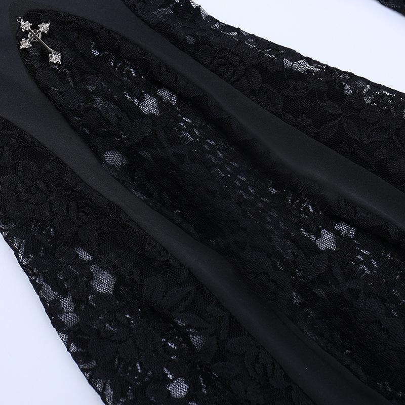 acelimosf™-Lace patchwork solid cross applique flared pant y2k 90s Revival Techno Fashion