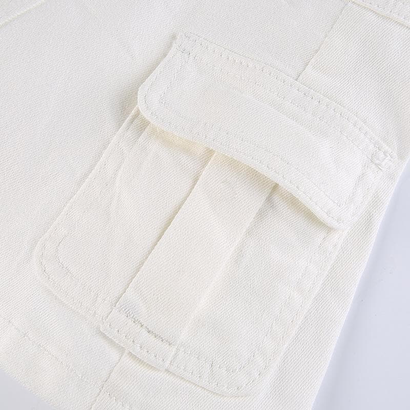 acelimosf™-A line zip-up cargo pocket solid medium rise denim midi skirt y2k 90s Revival Techno Fashion
