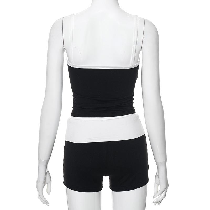 acelimosf™-U neck contrast backless cami pant set