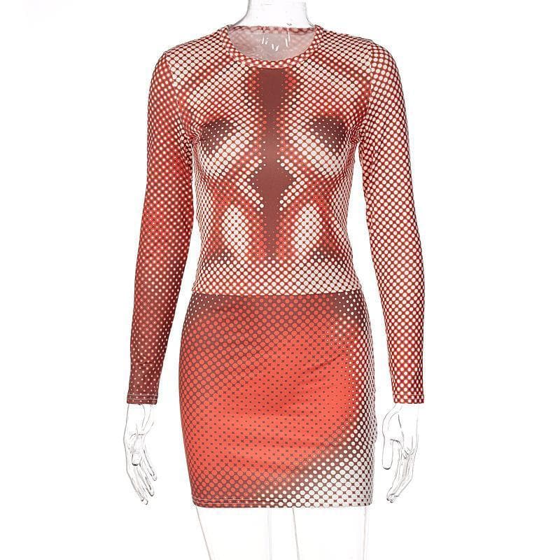 acelimosf™-Crewneck long sleeve print skirt set cyberpunk Sci-Fi Fashion