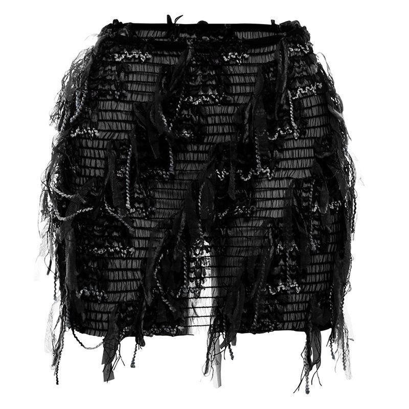 acelimosf™-Tassels hollow out see through contrast mini skirt